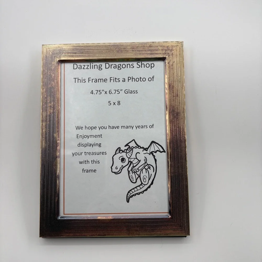 Vintage Brass‎ Photo Frame 5x8 Herringbone Arrow Textured Pattern Dark Patina